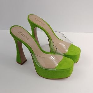 Schutz Haila Vinyl & Suede Sandal Platform Heels